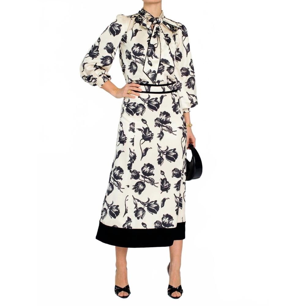 NEW ELIZABETH JAMES THE LABEL avery midi skirt in snow tulip